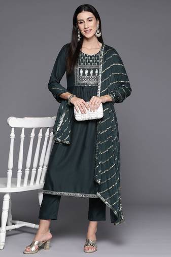Women Ethnic Motifs Yoke Design Regular Sequinned Kurta with Trousers & Dupatta