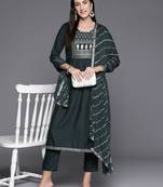 Women Ethnic Motifs Yoke Design Regular Sequinned Kurta with Trousers & Dupatta