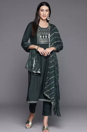 Women Ethnic Motifs Yoke Design Regular Sequinned Kurta with Trousers & Dupatta