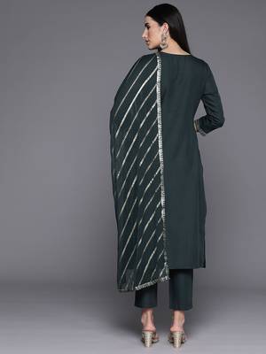 Women Ethnic Motifs Yoke Design Regular Sequinned Kurta with Trousers & Dupatta 7