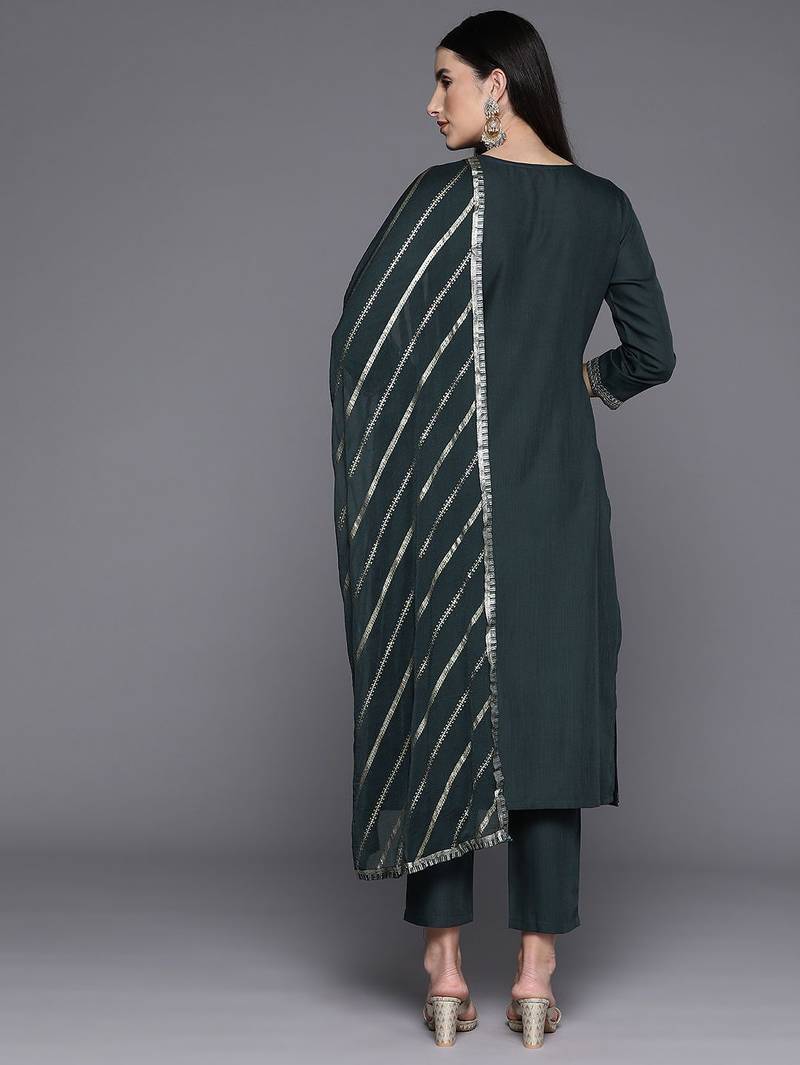 Women Ethnic Motifs Yoke Design Regular Sequinned Kurta with Trousers & Dupatta