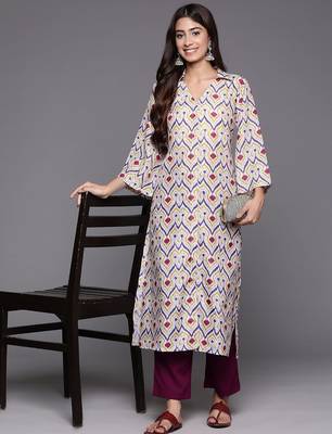 Abstract Woven Design Flared Kurta with Trousers 1