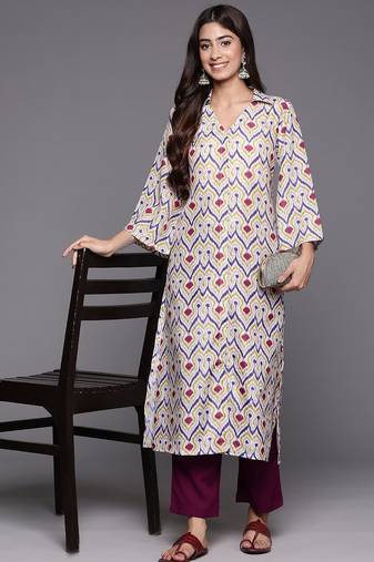 Abstract Woven Design Flared Kurta with Trousers