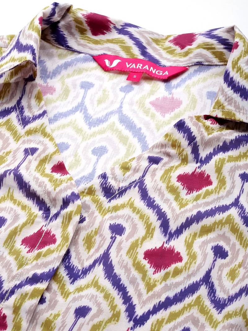 Abstract Woven Design Flared Kurta with Trousers