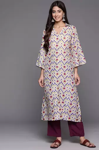 Abstract Woven Design Flared Kurta with Trousers