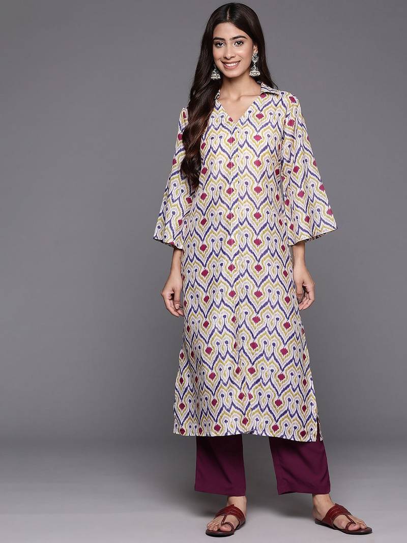 Abstract Woven Design Flared Kurta with Trousers