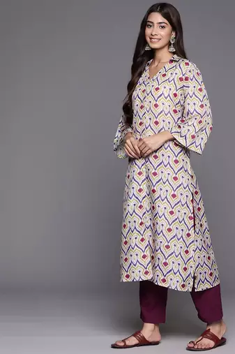 Abstract Woven Design Flared Kurta with Trousers