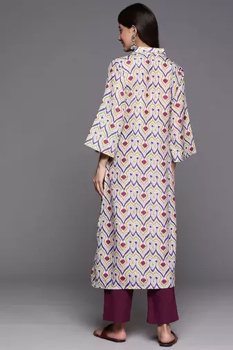 Abstract Woven Design Flared Kurta with Trousers