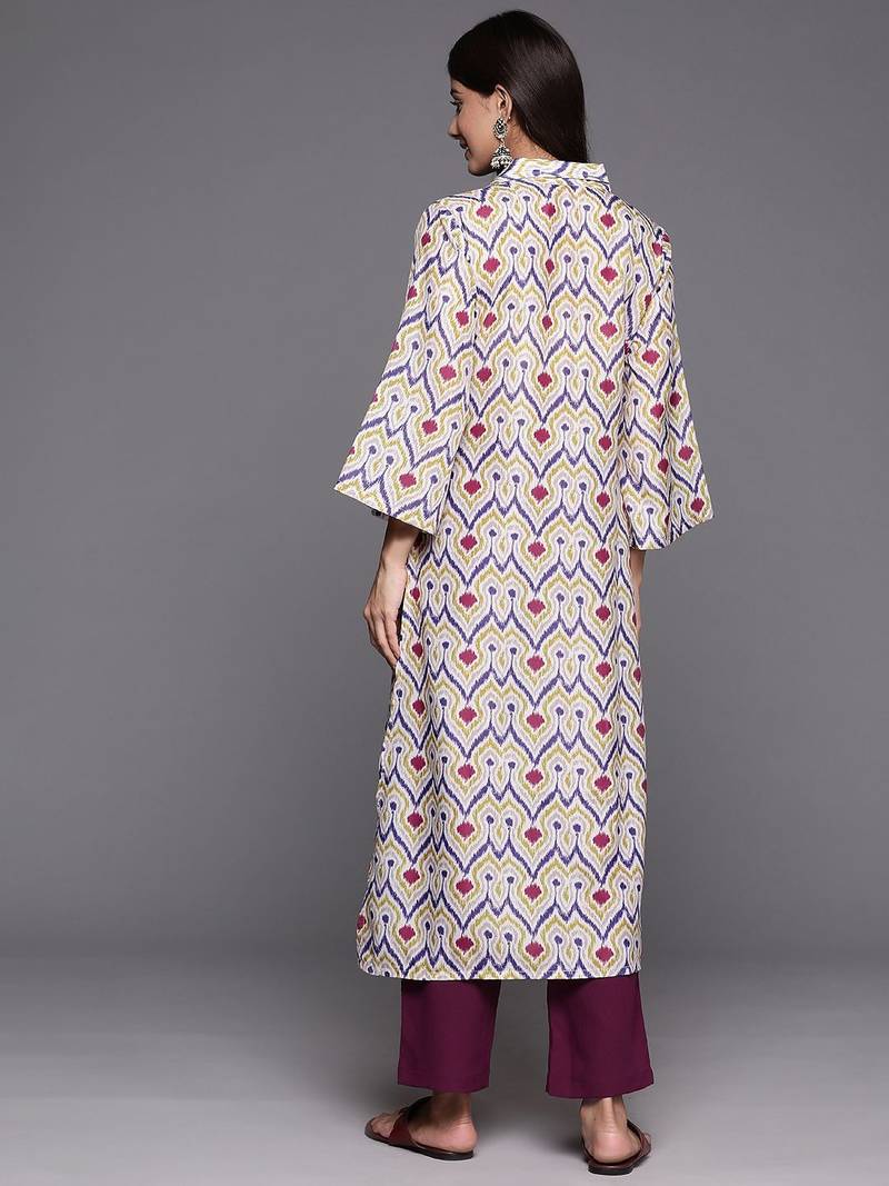 Abstract Woven Design Flared Kurta with Trousers