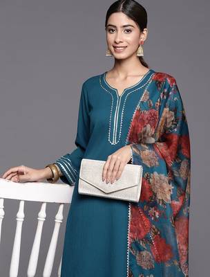 Printed Gotta Patti Kurta with Palazzos & Dupatta 2
