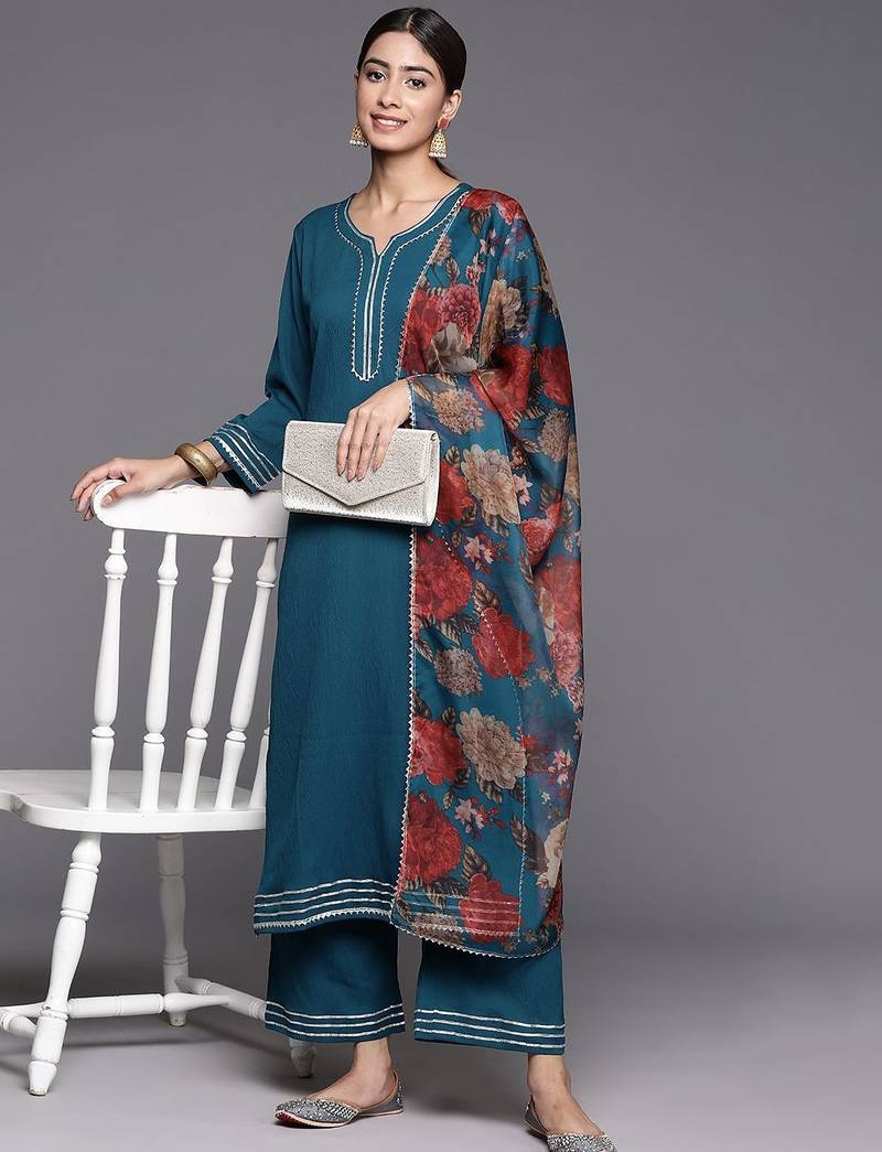 Printed Gotta Patti Kurta with Palazzos & Dupatta