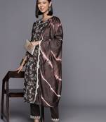 Floral Embroidered Regular Sequinned Chanderi Silk Kurta with Trousers & Dupatta