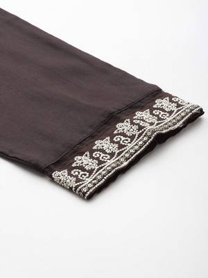 Floral Embroidered Regular Sequinned Chanderi Silk Kurta with Trousers & Dupatta 8