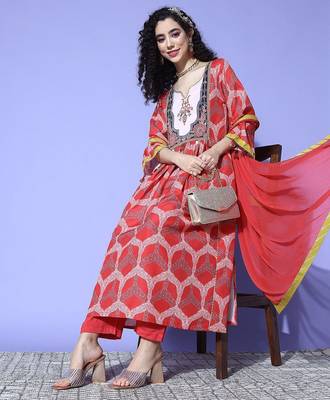 Women Ethnic Motifs Printed Empire Gotta Patti Kurta with Trousers & With Dupatta 2