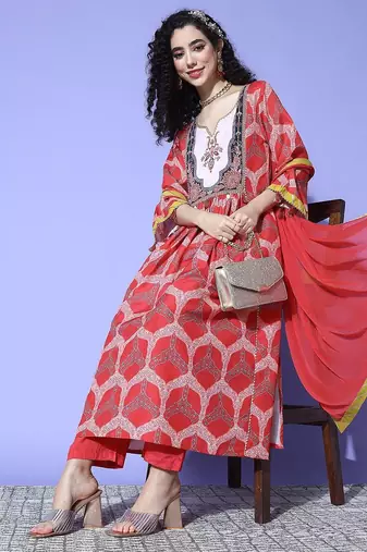 Women Ethnic Motifs Printed Empire Gotta Patti Kurta with Trousers & With Dupatta