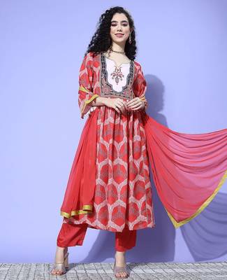 Women Ethnic Motifs Printed Empire Gotta Patti Kurta with Trousers & With Dupatta 1