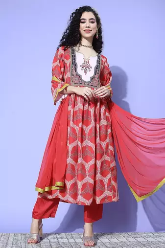 Women Ethnic Motifs Printed Empire Gotta Patti Kurta with Trousers & With Dupatta