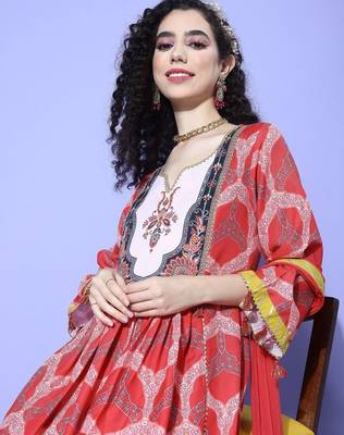 Women Ethnic Motifs Printed Empire Gotta Patti Kurta with Trousers & With Dupatta 3