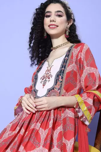 Women Ethnic Motifs Printed Empire Gotta Patti Kurta with Trousers & With Dupatta
