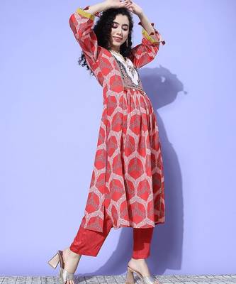 Women Ethnic Motifs Printed Empire Gotta Patti Kurta with Trousers & With Dupatta 4