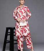 Women Abstract Printed Shirt Collar Straight Kurta With Tonal Bottom