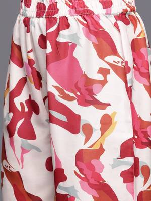 Women Abstract Printed Shirt Collar Straight Kurta With Tonal Bottom 3