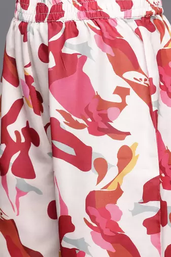 Women Abstract Printed Shirt Collar Straight Kurta With Tonal Bottom