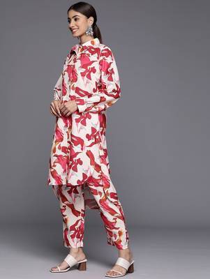 Women Abstract Printed Shirt Collar Straight Kurta With Tonal Bottom 5