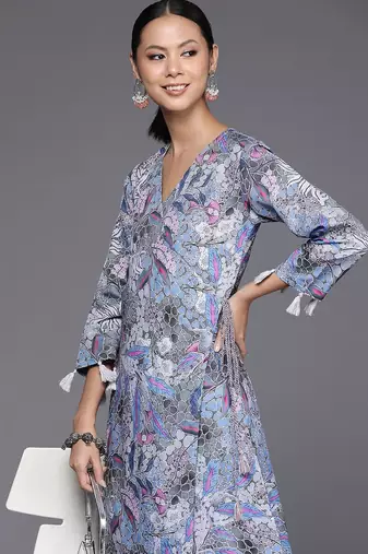 Women Abstract Printed Angrakha Style Kurta With Palazzos