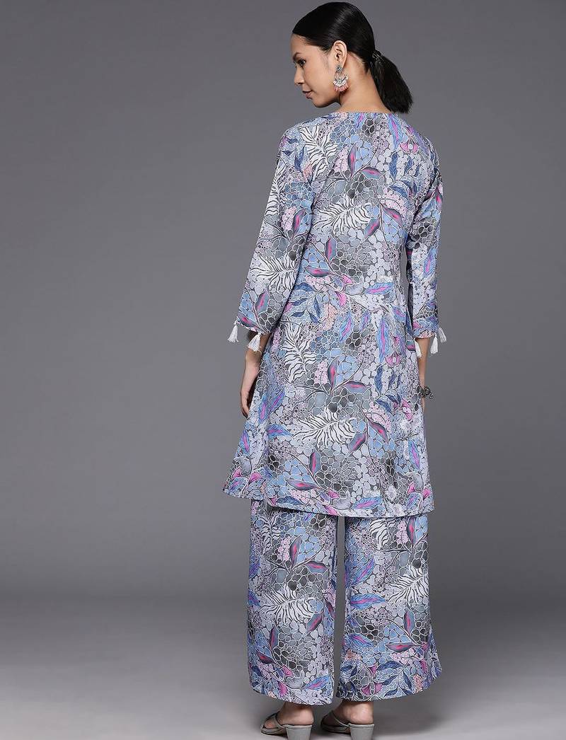 Women Abstract Printed Angrakha Style Kurta With Palazzos