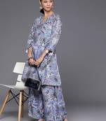 Women Abstract Printed Angrakha Style Kurta With Palazzos