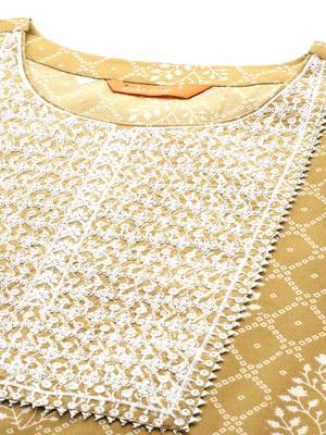 Bandhani Printed Regular Thread Work Pure Cotton Kurta With Trousers & Dupatta 3