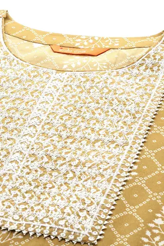Bandhani Printed Regular Thread Work Pure Cotton Kurta With Trousers & Dupatta