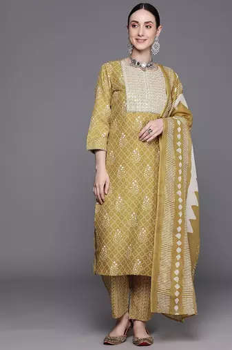 Bandhani Printed Regular Thread Work Pure Cotton Kurta With Trousers & Dupatta