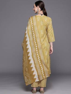 Bandhani Printed Regular Thread Work Pure Cotton Kurta With Trousers & Dupatta 8