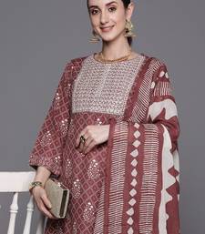 Bandhani Printed Regular Thread Work Pure Cotton Kurta With Trousers & Dupatta
