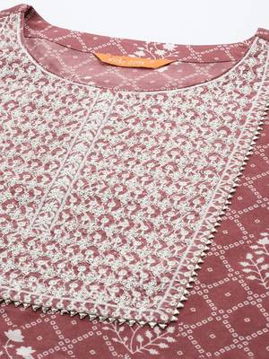 Bandhani Printed Regular Thread Work Pure Cotton Kurta With Trousers & Dupatta 3