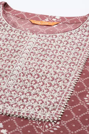 Bandhani Printed Regular Thread Work Pure Cotton Kurta With Trousers & Dupatta