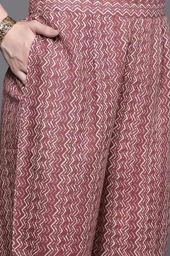 Bandhani Printed Regular Thread Work Pure Cotton Kurta With Trousers & Dupatta