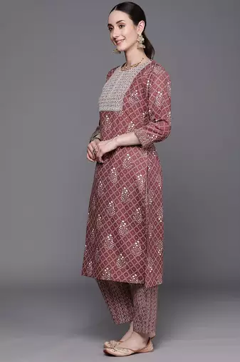 Bandhani Printed Regular Thread Work Pure Cotton Kurta With Trousers & Dupatta