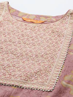 Floral Printed Regular Sequinned Pure Cotton Kurta With Trousers & Dupatta 3