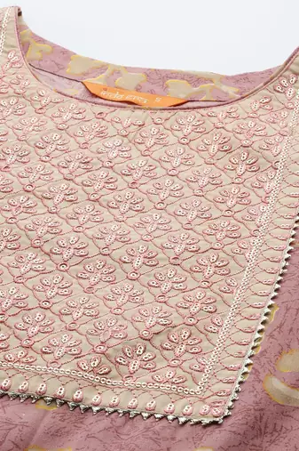 Floral Printed Regular Sequinned Pure Cotton Kurta With Trousers & Dupatta