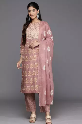 Floral Printed Regular Sequinned Pure Cotton Kurta With Trousers & Dupatta