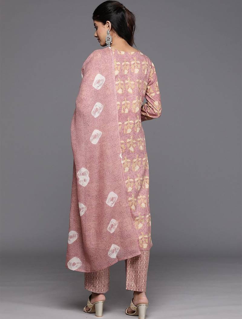 Floral Printed Regular Sequinned Pure Cotton Kurta With Trousers & Dupatta