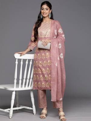 Floral Printed Regular Sequinned Pure Cotton Kurta With Trousers & Dupatta 1