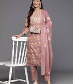 Floral Printed Regular Sequinned Pure Cotton Kurta With Trousers & Dupatta