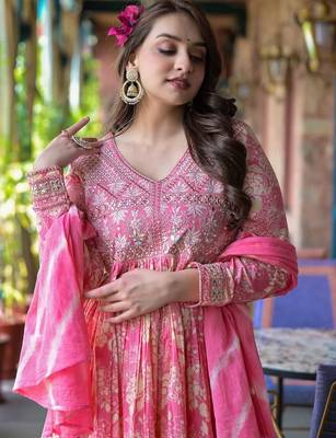 Floral Printed Empire Mirror Work Pure Cotton Kurta With Sharara & Dupatta 3