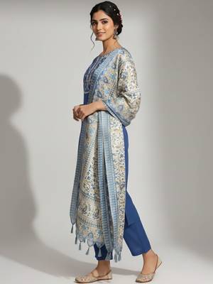 Women Ethnic Motifs Embroidered Regular Thread Work Kurta with Trousers & With Dupatta 4
