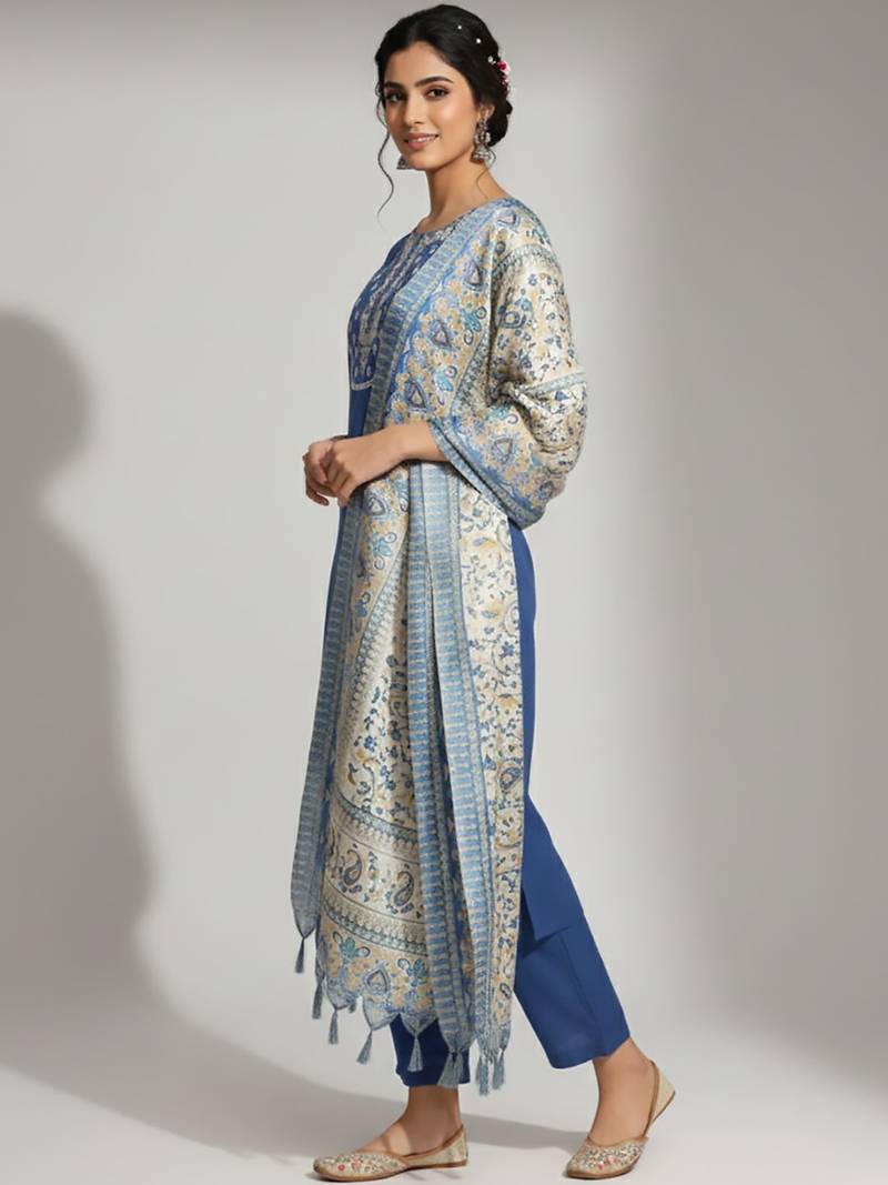 Women Ethnic Motifs Embroidered Regular Thread Work Kurta with Trousers & With Dupatta