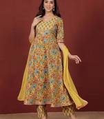 Women Floral Printed Regular Gotta Patti Pure Cotton Kurta, Trousers with Dupatta